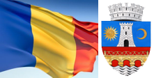 Drapelul României și Stema Municipiului Slatina